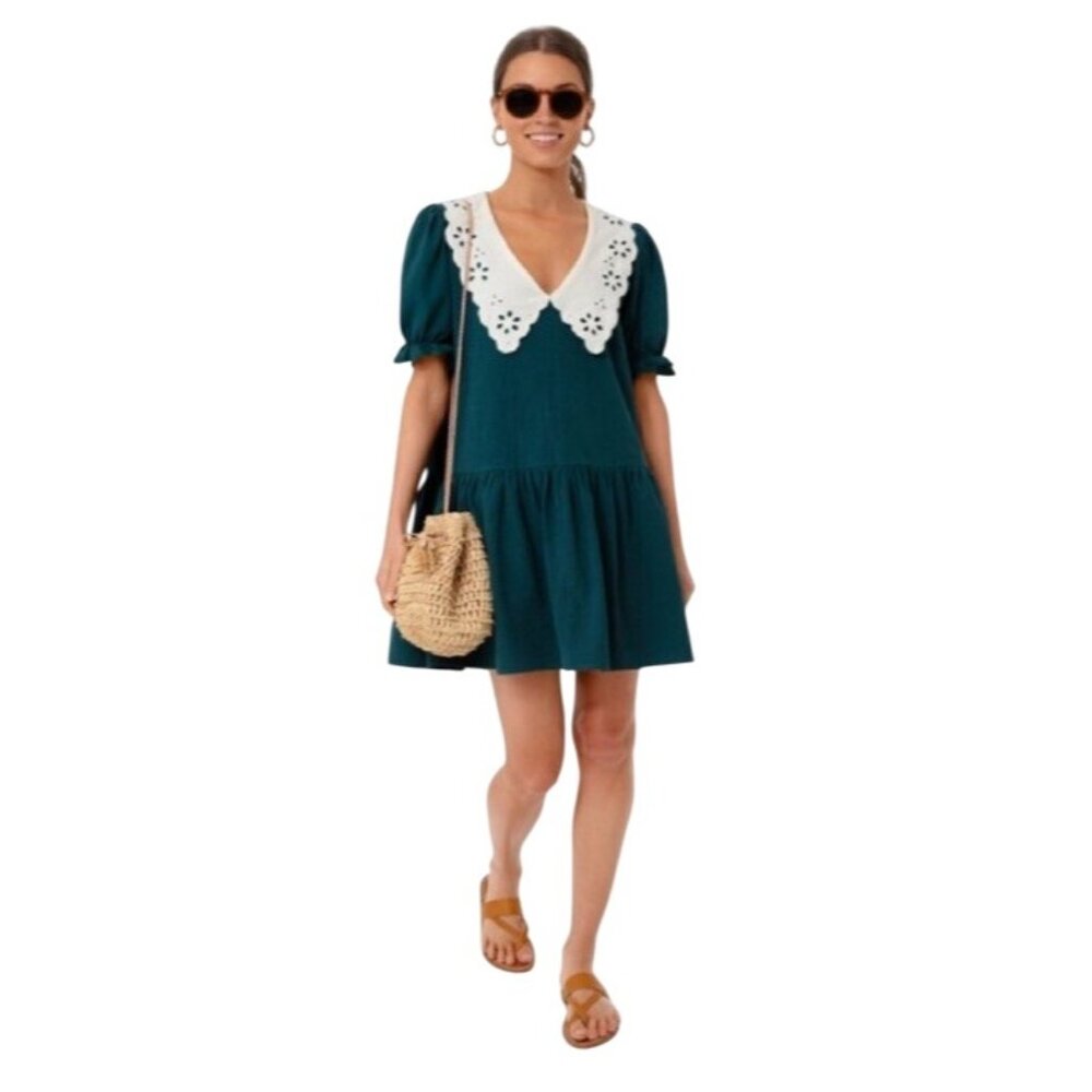 Tuckernuck Pomander Place Dress XS Green Lace Collar Ruffle Baby Doll Mini